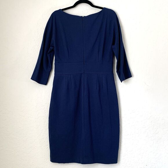 Trina Turk Dress 10 Blue Sheath 3/4 Sleeve Career Office Elegant Quiet Luxury - Picture 2 of 12